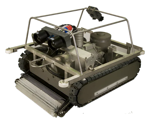 Product photo of the WEDA VR600 tracked cleaning robot.